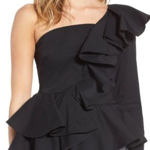 Black ruffled one shoulder top NWT